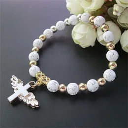 Braccialetti di fascino bel braccialetti religiosi fascino angolare angelo cross rosario perle ciondoli cattolici per donne gioielli di moda gioiello j240509