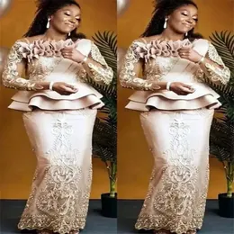 2022 Plus Size Arabic Aso Ebi Champagne Lace Sexy Mother Of Bride Dresses Long Sleeves Sheath Vintage Prom Evening Formal Party Gowns D 263V