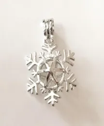 Jul Snowflake Style Locket Cage Pendant kan öppna Pearl Bead Pendant montering för DIY -halsbandsarmband Lovely Charms6694349