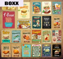 Retro Fast Food Frühstück Mittagessen Poster Home Küche Dekor Sandwich Milch Brot Wand Kunstmalerei Vintage Metall Zinnschilder Yi1924531910