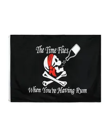 3x5 fts 90x150cm Direct Factory Stock SKULL JOLLY ROGER FLAG THE TIME FLIES WHEN YOUR HAVEING RUM PIRATE CROSSBONES8108795