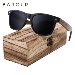 Barcur Schwarze Walnuss Sonnenbrille Holz polarisierte Sonnenbrille Männer Gläser Männer UV400 Schutz Brillen Holz Original Box 240510