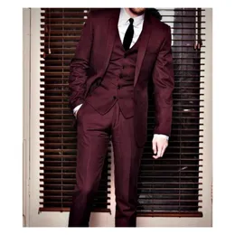 One Button Burgundy Groom Tuxedos 2019 Notched Loole Men Suits Wedding Promm Best Man Blazer Jacket Bint
