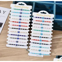 Charm Armbänder 12pcs/Set Truthahnblau Evil Eye Bracelet Frauen DIY Seilkette Kristallperlen Mädchen Geburtstagsfeier Juwely Geschenk Drop Deli Dhxhu