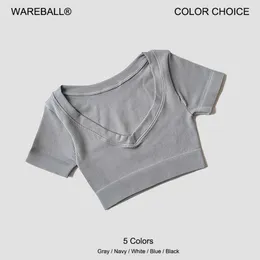 T-shirt Lu Summer Tee Women's Women Seamless Tops Short Short Deep V Neck Fiess Crop Top Women Yoga Shirts Sportswear Gym Abibiti allinea