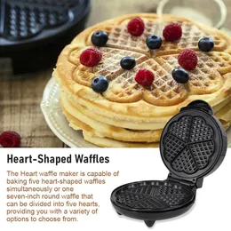 Fabricante de waffles de 1000W 5 waffles em forma de coração Máquina de pão de ferro da Waffler Griddle 240509