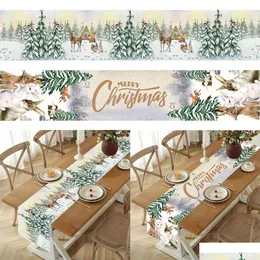 Table Runner Christmas Merry Decorations for Home 2023 Cristmas Flag er Navidad Noel Gift Year Tovaglia Delivery Delivery Garden Texti Dhsto