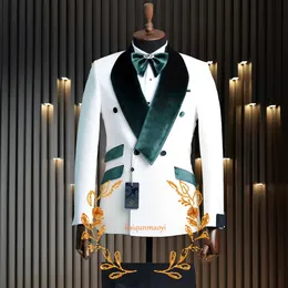 Velvet Herrenanzug 2 Stück formelle Hochzeits -Smoking -Bräutigam -Jacke Hose weiß klassisches Design -Outfit XS5XL Anzug 240507