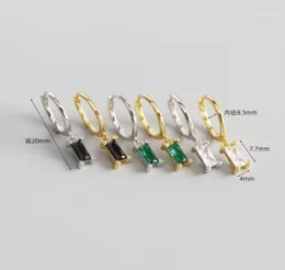 Hoop Huggie 1Pair 85mm 100 Authentic 925 Sterling Silver Rectangle Square Green WhiteBlack Zircon Earrings Jewelry TLE108817341401