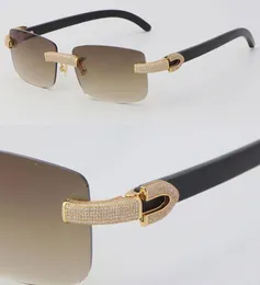 2022 New Micropaved Diamond Rimless Sunglasses 8200757 Original Black Buffalo horn Luxury Rocks Frame 18K Gold C Decoration Male 7343277