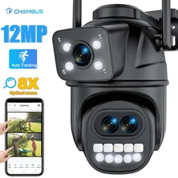 12MP 6K Wi -Fi Camera Outdoor Три объектива двойные экраны 8x Zoom CCTV Mini Video Cam Auto Tracking Security Security Shargeillance 240506