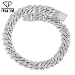 Topp Icy 20mm 3Rows Moissanite Cuban Chain Box Clasp Man Hip Hop Halsband Sterling Sier Moissanite Kubansk halsband