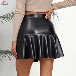 Women's Shorts Black Pu Leather Skirts Women Buttons Asymmetrical Mini Sexy Faldas Mujer Office Ladies Bottom Pantalon Capris 2024