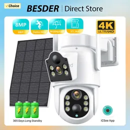 Kamery IP Besder 8MP 4K Solar Wireless IP kamera IP z baterią 7800 mAh Outdoor HD 4MP Podwójny obiektyw Wi -Fi IP Camara Solar Panelu CCTV D240510