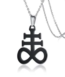 Símbolo alquímico de jóias wiccan para o colar de aço inoxidável de enxofre igreja de Satan Satanás, preto e inversível 4297609