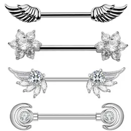 Nipple Rings 2Pcs High Quality Zircon And Angel Wings Feather Angel Wings Body Nipple Rings Jewelry Women Bar Barbell Breast Cover Jewelry Y240510