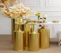 DHL Party Decoration 5pcs Gold Products Round Cylinder Cover Pedestal Display Art Decor Plinths Pillars For DIY Wedding Decoration1890757