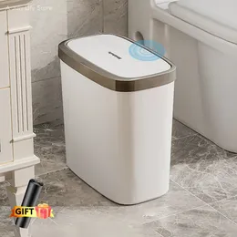 1216L Presstype Covered Trash Can Bathroom Living Room Wastbasket with Lid Narrow Garbage Waterproof Dustbin Paper Basket 240510