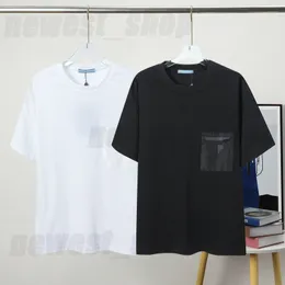 Mens T-shirt Plus Size Tshirt Luxury Designer Europe Classic Basic Simple Geometry Zipper Pocket Metal Badge Loose T Shirts Cotton Black White Tops Tees