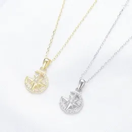 Hängen koreanska smycken Kvinnor Pure Silver Gold Hexagonal Star Moon Pendant Summer kort halsband