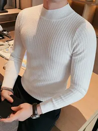 Blusas masculinas de suéter de meia gola alta dos homens caia de inverno de inverno fino tendência de manga longa camisa de base malha sensor cor sólida cor sólida