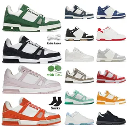 2024 Designer Virgil Trainer Out of office Sneaker Casual Shoes Calfskin Black White Light Pink Grey Top Leather Green Red Blue Loafers Womens Platform Low Sneakers