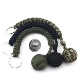 Outdoor Self-Defense Umbrella Rope,Monkey Fist Steel Ball, Paracord Survival Key Chain, Outdoor Safety Protection Accessories