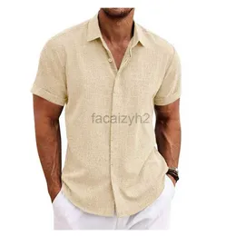 Camicie da uomo più magliette polo 2024 Nuova camicia di lino maschile estiva giovane colore solido in cotone in lino cotone a maniche corte a maniche corta camicia da polo più magliette