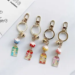 Keychains Lanyards Cute amulet lucky cat keychain with Bell ceramic keychain Maneki Neko car bag pendant mobile accessory couple gift J240509