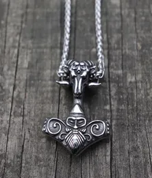 Viking Mjolnir Thor039S Hammer Sheep Heads Rostfritt stål Pendant Halsband Skandinavian Pagan Norse Rune Totem Man Amulet Jewe7982636