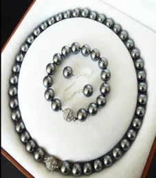 Handknotete schöne 8 mm schwarze Schale Perlenkette 45 cm Armband 19 cm Ohrringe Set 2Setlot Fashion Schmuck 43450721535132