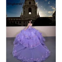 Lavanta prenses balo elbisesi quinceanera elbiseler çiçek aplikler boncuklar vestidos de 15 anos tatlı 16. elbise