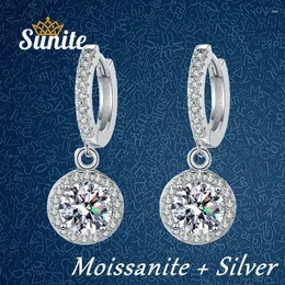 Серьги Sunite 2,0CT Moissanite Diamond Round Drop For Women High Grade Wedding 925 Серебряный подарок на день рождения стерлингов