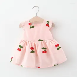 Mädchenkleider Sommerkleid Baby mit Cartoon Kirsch bestickte kleine fliegende Ärmel Prinzessin