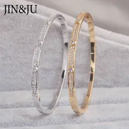 JIN&JU Gold Color Charm Bracelets&Bangles For Women Birthday Gift Copper Cubic Zirconia Cuff Braclet Femme Dubai Fashion Jewelry 256j