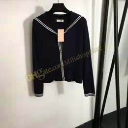 100% tencel kardigan dla kobiety haftowany litera granatowa kołnierz sweter niebieski długi top imprezy skoczki pullover