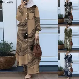 Ethnische Kleidung Mode Frauen Muslim setzt lässig lockere passende elegante weibliche Frau Mubarek Ramadan Vintage Blausdruckbluse Hosenanzug Anzug