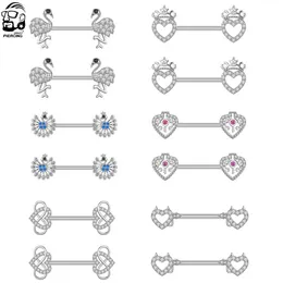 Nipple Rings 2pcs Owl Dolphin Peacock-shaped Nipple Ring Surgical Steel Crystal Shield Cover Barbell for Women Sexy Nipple Piercing Jewelry Y240510