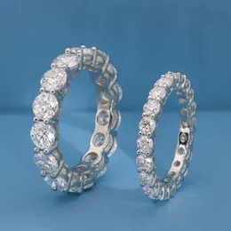 Pass Test Full Bling Moissanite Rings 925 Sterling Sliver White Gold Plated 3mm 5mm Round Moissanite Tennis Ring Jewelry For Women Men for Party Wedding Nice Gift