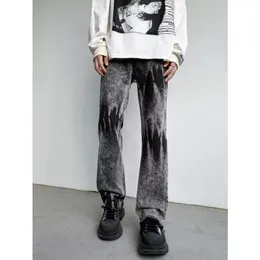 Men's Jeans Mens Fashion Printed jeans Spring Mopping Trousers Jeans Korean Style High Street Loose Hip Hop Wide-leg Jean Pants 230524