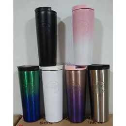 2024SS Tumblers Coffee Cup Portable Water Cup 304 Stainless Steel Accompanying Cup Car Cup Coffee Cup Straw Goddess Gradient Cup 401-500ml