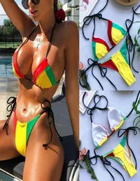 Women039s badkläder Kvinnor Bikini Set Bandage Red Yellow Green Stitching Pushup Padded Swimsuit Bathing Beach Pool Party för GI4479274