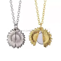 Sublimation Blank Sunflower Pendant Necklace Heat Transfer Round Party Decoration Necklaces DIY Valentine's Day Gift With Chain