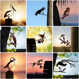 Bird Metal Silhouette Decoration Crow Cutout Sign Owl Metal Wall Art for Home Outdoor Garden Stake Steel Decor Gifts for Kid 240423