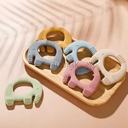 X02T Teethers Toys 1 food grade baby silicone tooth elephant shaped wooden ring toy without bisphenol A chewing care teeth gift d240509