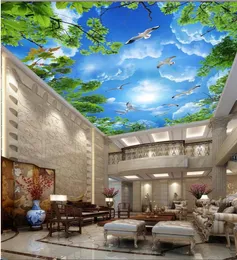 Belle nuvole bianche del cielo blu foglie verdi soffitto zenith wall wall paper designer di decorazioni per la casa5295011