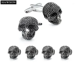 Mufflinks Trendy Skull Studs Set Mens White Smolking Gioielli Accessori per feste Black smalto nera Links14653803