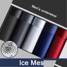 Underpants Boxers Men Boxer Shorts Underwear Male Homme Ice Silk Mesh Boxershorts Size Panties Y Drop Delivery Dhl7T