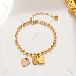 Love enamel pendant Titanium steel plated 18K gold bracelet womens jewelry Wholesale beads niche design heart-shaped wome