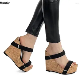 Dress Shoes Rontic Handmade Women Platform Mules Sandals Wedges Heels Round Toe Elegant Black Party Ladies US Plus Size 4-20